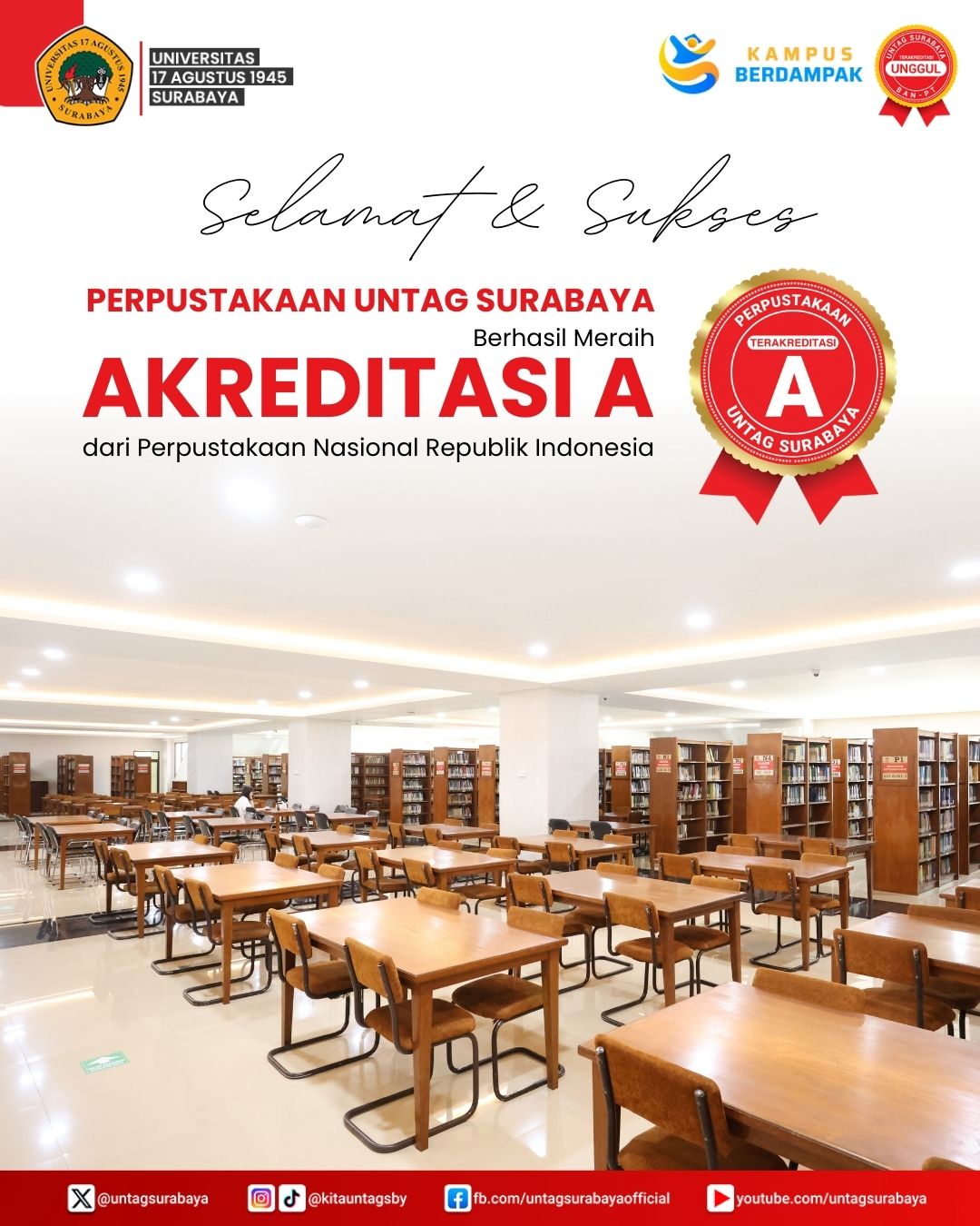 Perpustakaan Untag Surabaya  Raih Akreditasi A dari Perpustakaan Nasional Republik Indonesia