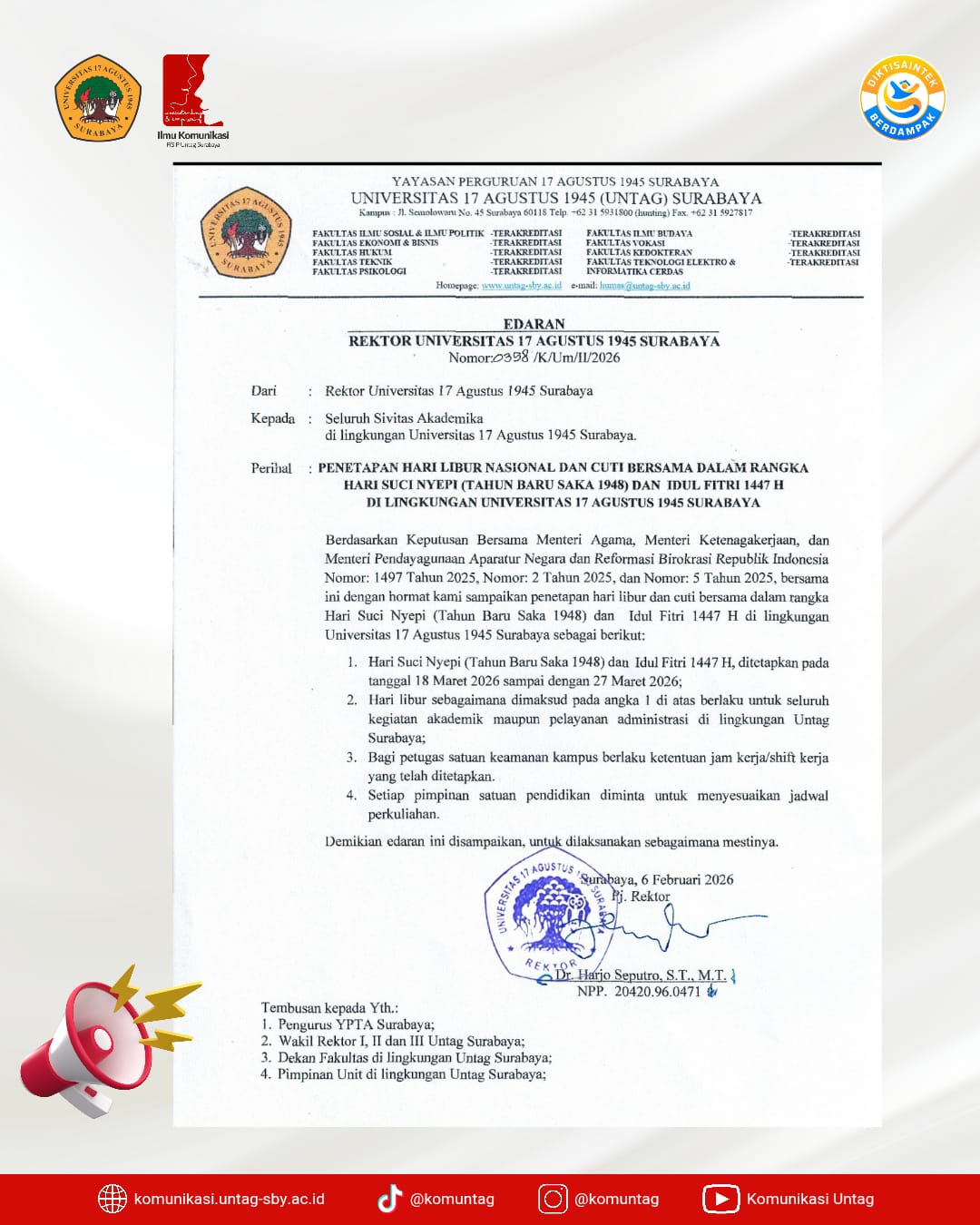 Hari Libur Nasional dan Cuti Bersama dalam rangka Hari Suci Nyepi (Tahun Baru Saka 1948) dan Idul Fi