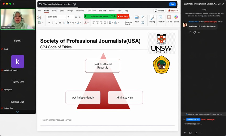 Kolaborasi Untag Surabaya dan UNSW Sydney: Dinda Lisna Paparkan Fondasi Etika Jurnalisme