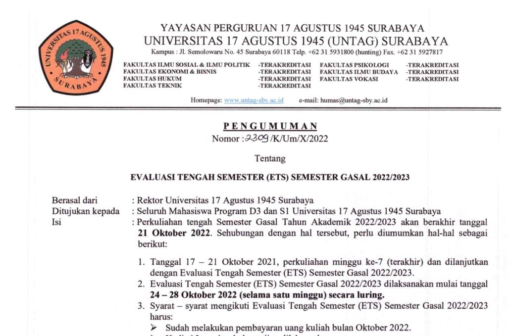 Edaran ETS Gasal 2022-2023