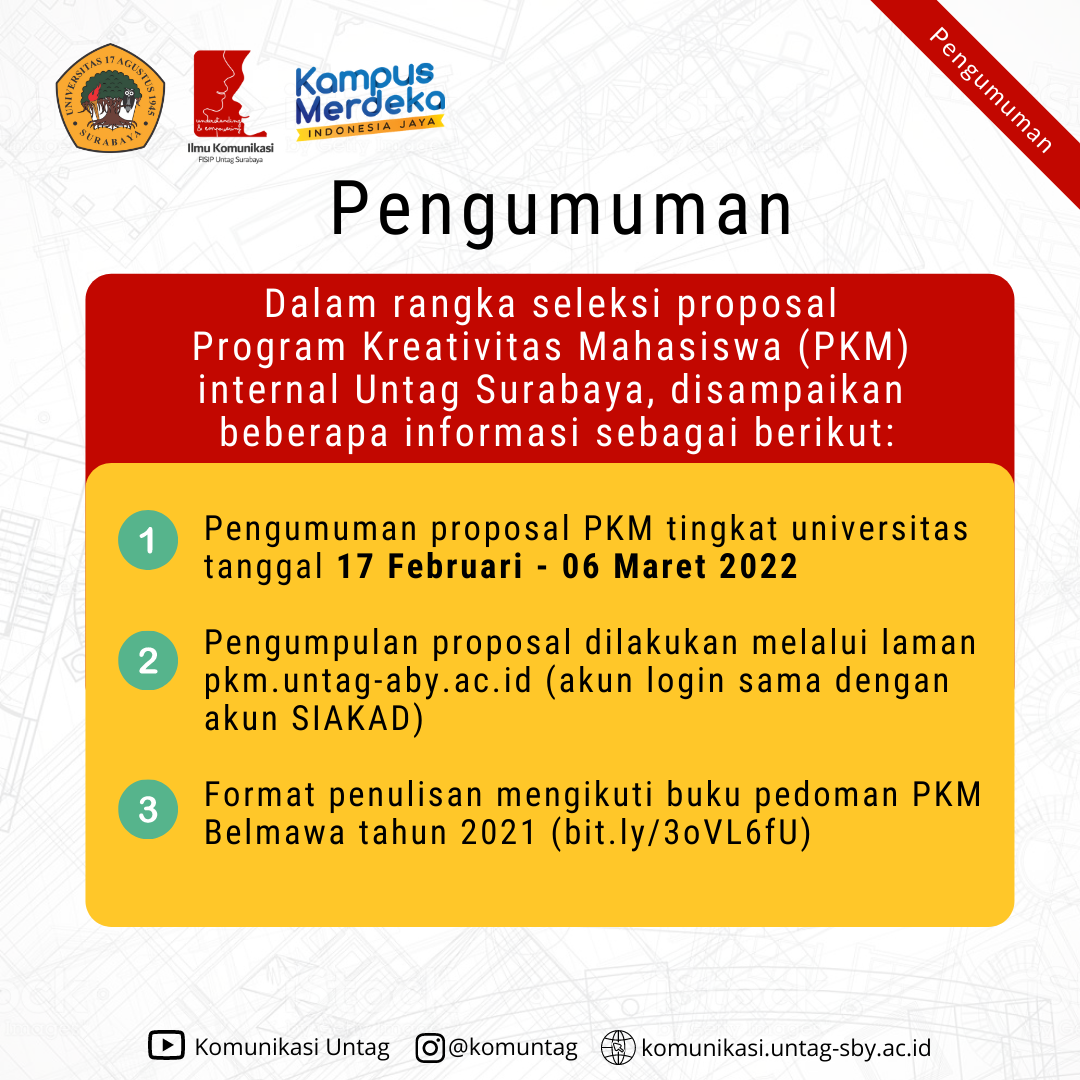 Seleksi Proposal Program Kreativitas Mahasiswa (PKM)  Internal Untag Surabaya 2022