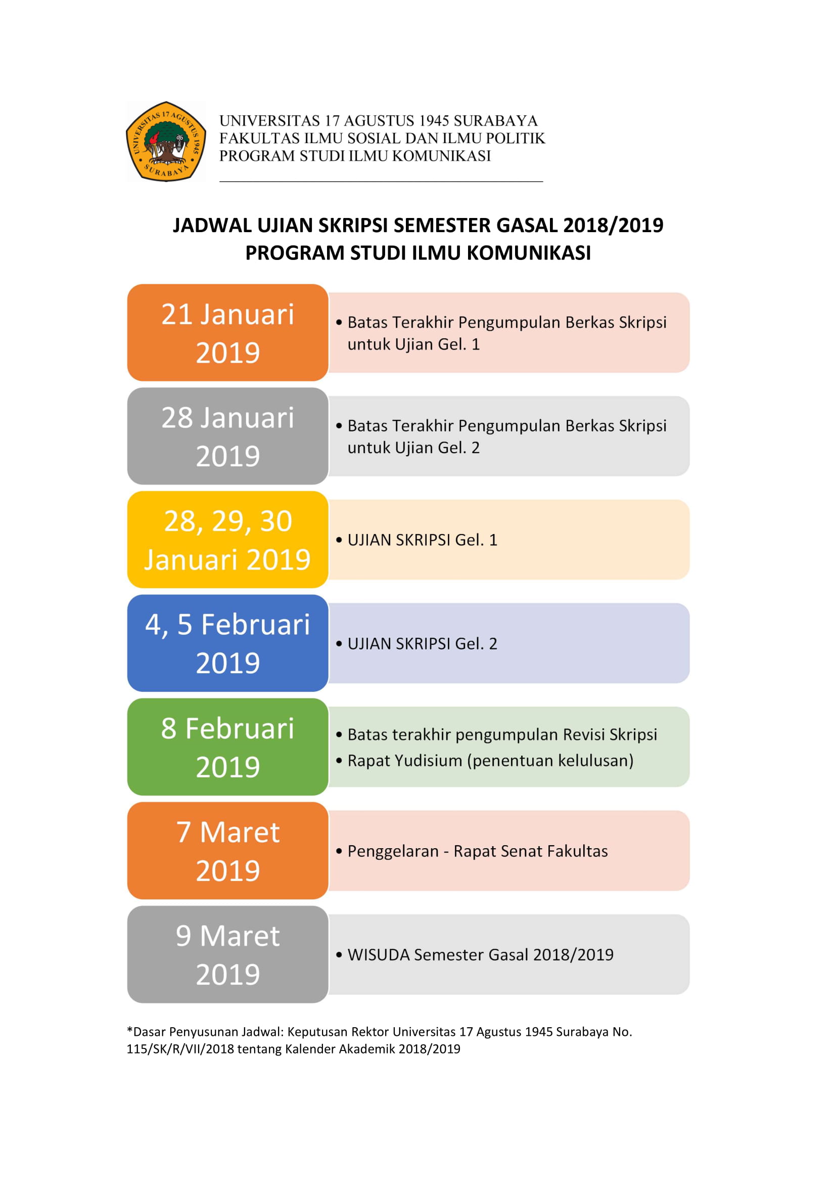 Jadwal Ujian Skripsi Prodi Ilmu Komunikasi Semester Gasal 2018/2019