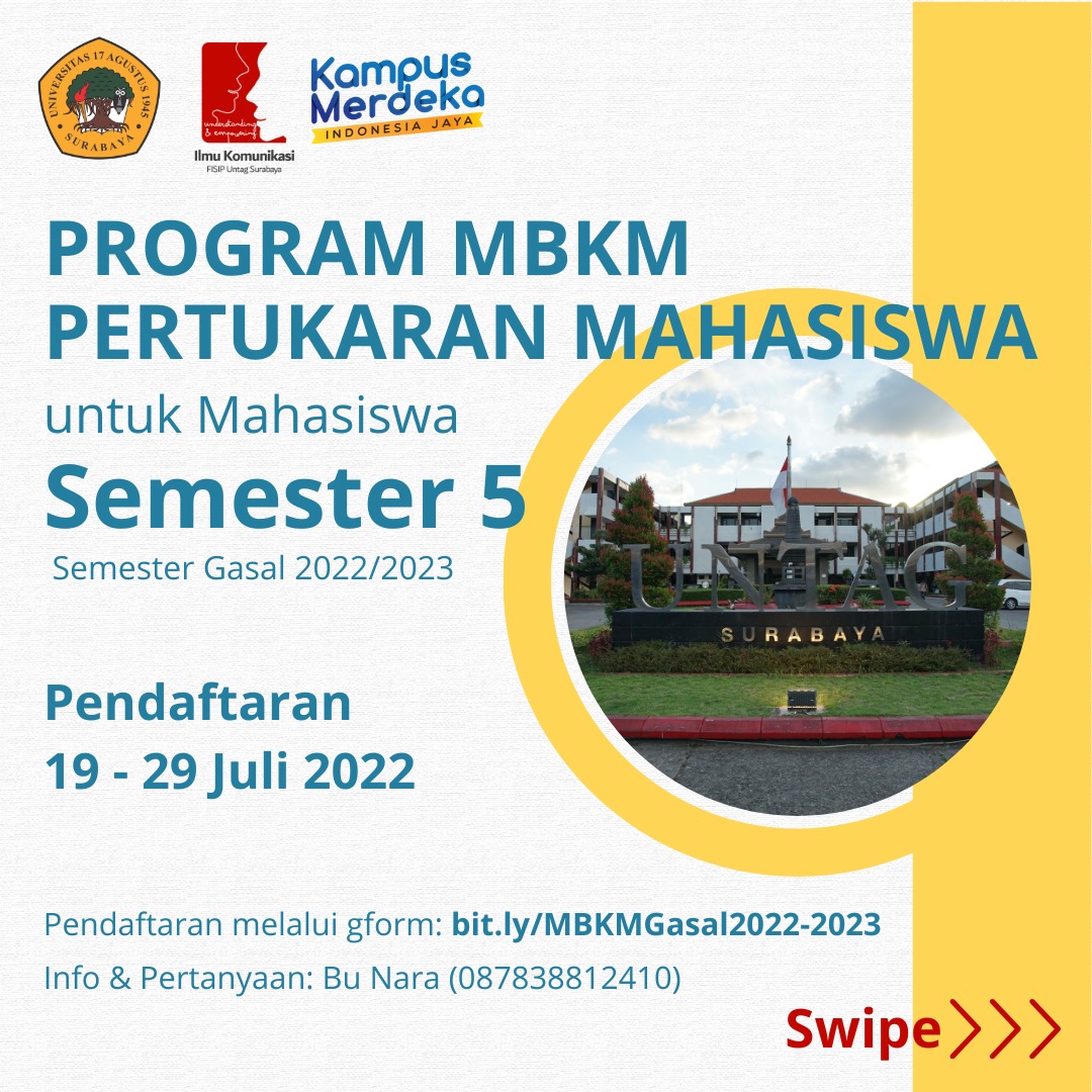 Tawaran Program MBKM Pertukaran Mahasiswa Prodi Ilmu Komunikasi Mahasiswa Semester 5 (Semester Gasal