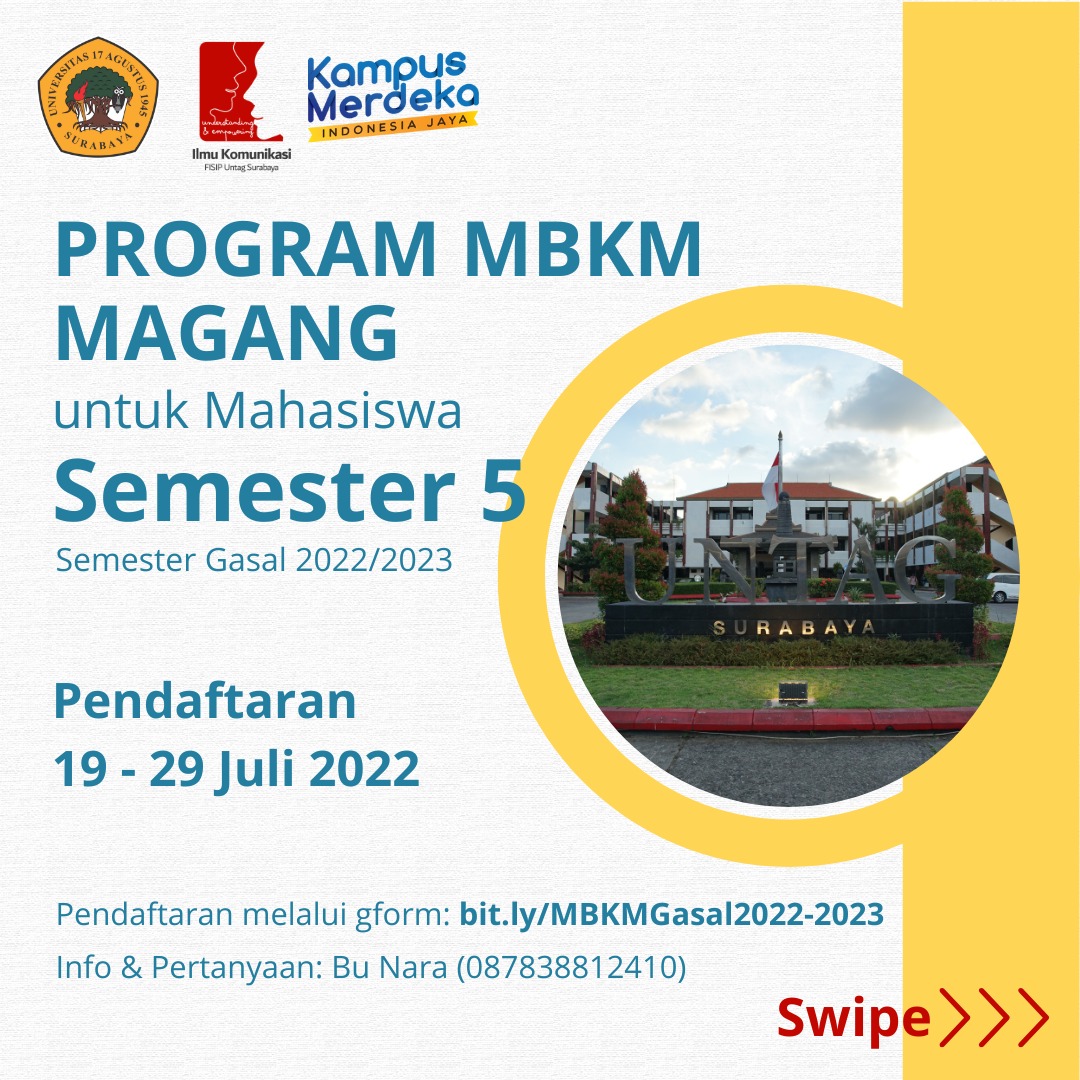 Tawaran Program MBKM MAGANG Prodi Ilmu Komunikasi Mahasiswa Semester 5 (Semester Gasal 2022-2023)