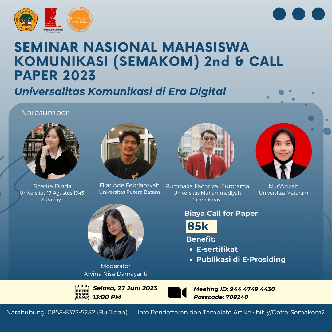 SEMINAR NASIONAL MAHASISWA KOMUNIKASI (SEMAKOM) 2nd & Call Paper 2023