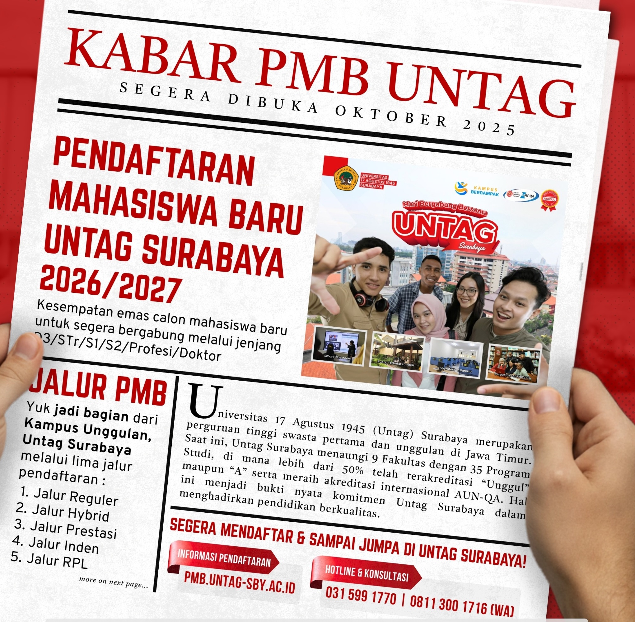 Penerimaan Mahasiswa Baru Untag Surabaya Tahun 2026/2027 dibuka